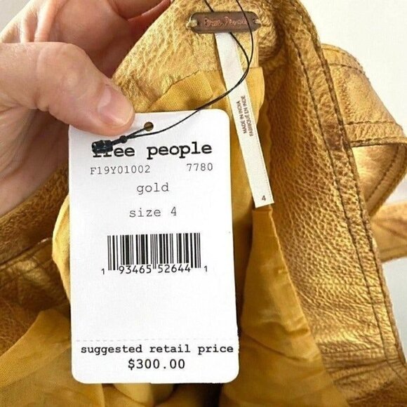 free people leather sleeveless goldie mini dress size 4 NWT gold - Picture 5 of 11